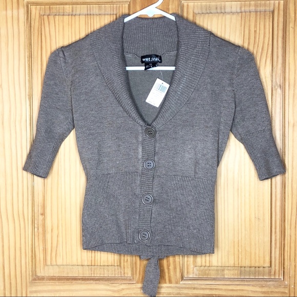 Wet Seal Taupe 3/4 Sleeve Tie Cardigan (XS) - Picture 1 of 3